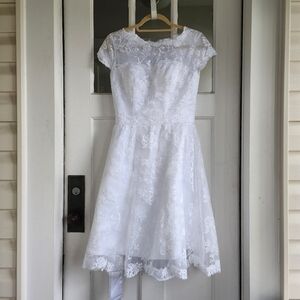 White Fit and Flare Lace Retro Wedding Dress
